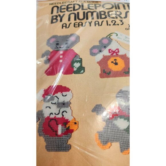 Needlepoint By Numbers Xmas Mice Set Of Six Gift Tag/Ornaments Exclusive Plastic - Picture 2 of 10